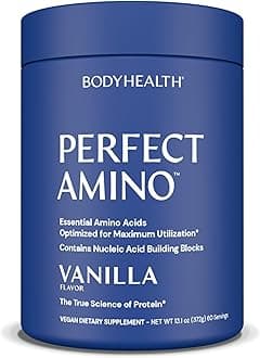 BodyHealth PerfectAmino Powder - BCAA and EAA Powder for Pre and Post Workout - Amino Acid Energy Drink for Men and Women to Support Lean Muscle and Recovery - Vanilla - 60 Servings
