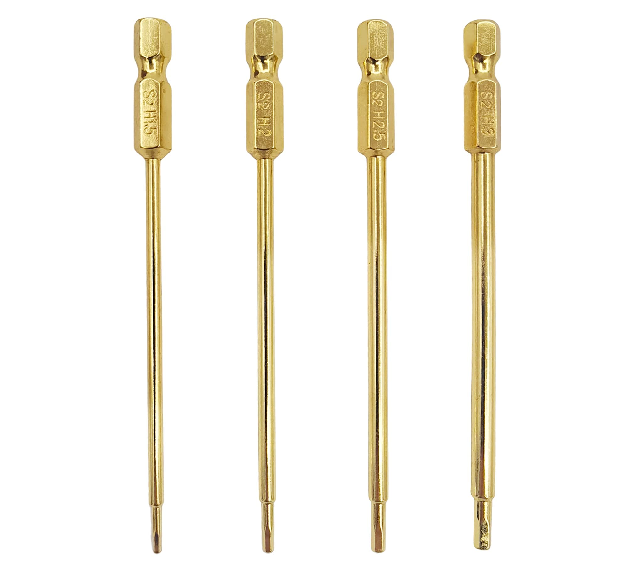 RC Hex Bit Set 1.5 2.0 2.5 3.0mm Hex Head Allen Wrench S2 Steel Titanium Hexagon Screwdriver Tool Kit 1/4" Hex Shank 3.9" Long for Bit Electric Screwgun/Power Drill RC Repair Working