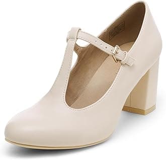 Low Chunky Heels for Women T-Strap Mary Jane Pumps Wedding Dress Shoes