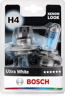 Bosch H4 (472) Ultra White Halogen Headlight Bulbs, 12 V 60/55 W, Modern White LED Look - Socket Type P43t - Pack of 2 Replacement Car Light Bulbs