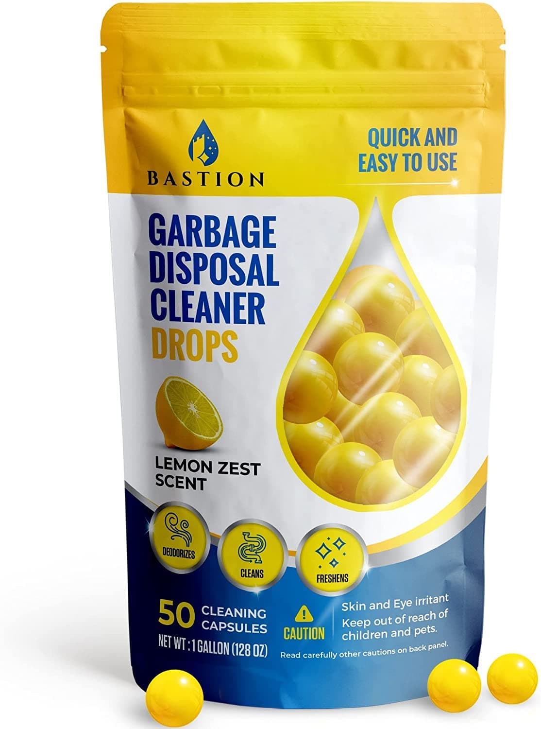 Garbage Disposal Cleaner and Deodorizer Drops- [[50-Count]] Lemon Zest Scented Kitchen Sink Freshener Pods & Drain Odor Eliminator Disposer Care Balls