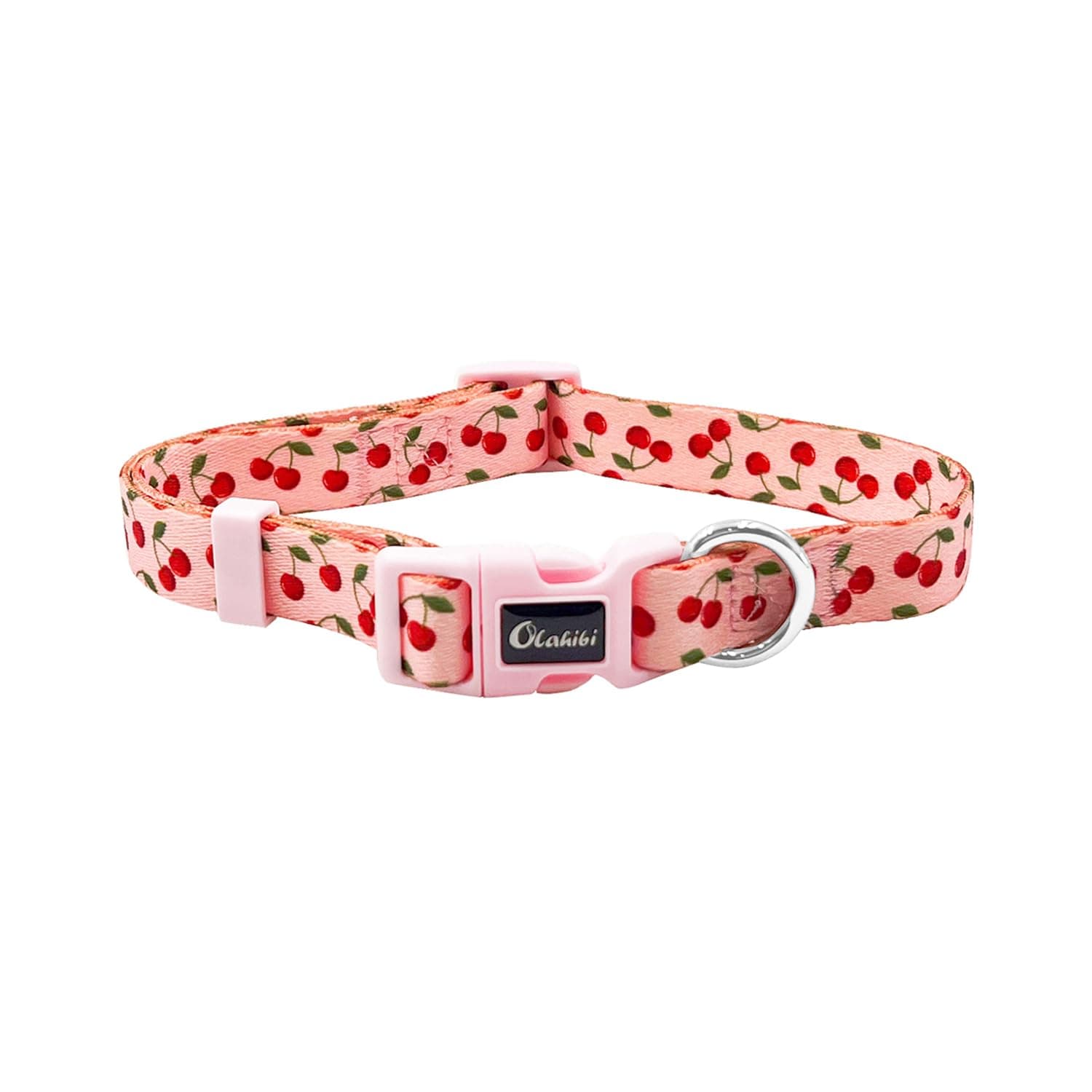 Basic Dog Collar, Cherry Fruit Pattern Soft and Durable Polyester Material, Adjustable Length, for Puppy Dogs.(Extra Small, Pink Cherry)