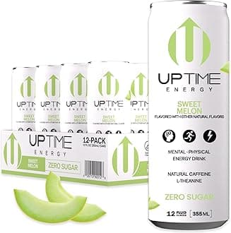 Energy Drink, Sweet Summer Melon Sparkling, 12 Pack, Vitamin C, L Theanine, Calcium, Sugar Free Energy Drinks for Focus Support, 142mg of Natural Caffeine, 5 Calories, Natural, 12 fl oz Cans
