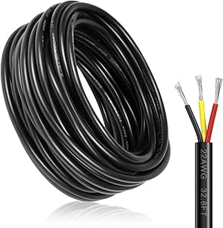 10M/32.8ft 12V Low Voltage Wire, 22 Gauge Conductor Extension Cable, Outdoor Landscape Lighting Cable, 22AWG 3 * 0.3mm² Electrical Cord Tinned Copper Hookup Wire Kit, 3 Core with Black Reel Package