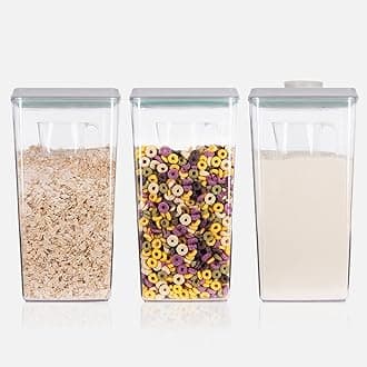 Ankou Airtight Pop Cereal Container, 3300ml Each Large Cereal Containers with Scoops Food Storage Canister Dispenser Perfect For Cereal Flour Spaghetti Rice Kitchen Organizing 3.5qt