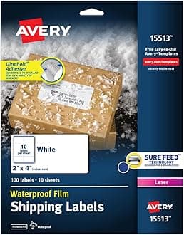Weatherproof Mailing Labels With Trueblock Technology For Laser Printers 2" X 4", Pack Of 100 (15513), White