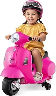 HONEY JOY Kids Motorcycle, Electric Vespa Scooter with Training Wheels, Headlight, Horn, One-Button Start, 6V Battery Powered Toddler Motorcycle, Ride On Toy, Gift for Boys Girls (Pink)