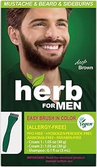 Herb For Men Mustache & Beard Dye (Deep Brown, 1 Pack), PPD-Free Ammonia-Free, Vegan with Natural Ingredients, Gentle for Sensitive Skin, No Skin Irritation