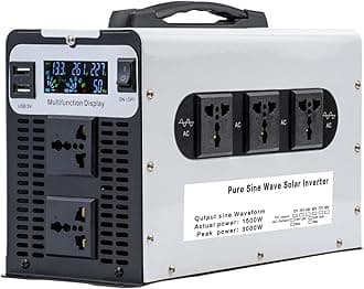 1500 Watts Pure Sine Wave Power Inverter, 12V 24V 48V 60V 72V DC to 110V/120V 230V/240V AC Converter, Peak 3000W Outlets, for Home Appliances, RV Camping, Off-Grid Solar,24V to 110V