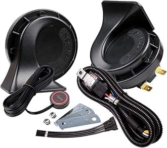 FARBIN Waterproof Auto Horn 12V Car Horn Loud Dual-Tone Electric Snail Horns Kit with Relay Harness and Switch Button,Universal for Any 12V Vehicles (Snail horn with harness and button, 12v)