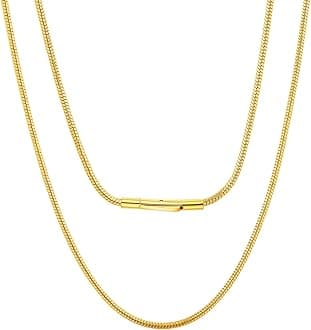 Round Snake Chain for Men Women Choker Layered Necklaces, 16-30inch Stainless Steel/Gold Plated/Black Hip Hop Men's Chain Necklace