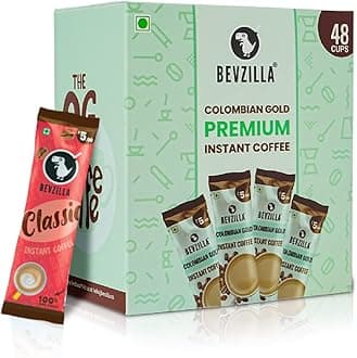 48 Instant Coffee Powder Sachets (Colombian Gold) - 96 Grams| Hot & Cold Coffee| Makes 48 Cups| Arabica Coffee| Perfact For Espresso, Latte, Cappuccino Hot & cold Brews