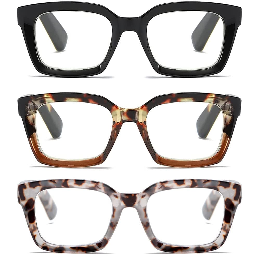 Oprah Reading Glasses Square Spring Hinge Blue Light Blocking Glasses for Men Women 3 Mix 2.50, 3 mix, 2.50