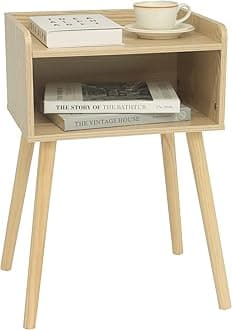 Nightstand, Mid Century Modern Side Table Bedroom with Storage, Small End Bedside Table with Solid Wood Legs for Living Room, Office Small Spaces (Natural)