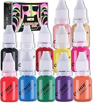 12 Colors Nail Art Inks Airbrush Paint Acrylic Paint Nail Polish/Pigments for Model Hobby,Craft,Leather & Shoe Painting Nail Stencils Painting 10ML/Bottle Nail Tools