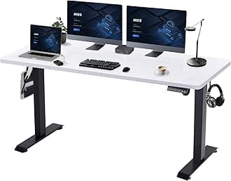 Devoko Electric Standing Desk Height Adjustable Standing Desk 160x80cm with Wood Desktop Thickness 2.5cm Sit Stand Desk Stand Up Desk Heavy Duty Steel 4-Memory Smart Pannel(Frame+White Desktop)