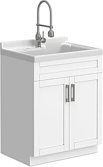 SIMPLIHOME Hennessy 28-inch ABS Utility Sink & Cabinet Laundry, 28 inch, Pure White