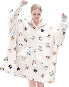 Wearable Blanket Hoodie, Oversized Sherpa Blanket Sweatshirt for Women with Hood Pocket and Sleeves, Super Soft Warm Plush Hooded Blanket for Adult One Size Fits All (Animal)