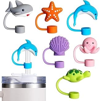 6PCS Straw Cover Cap for Stanley Cup, Silicone Sea Animal Straw Topper for Stanley 30&40 Oz Tumbler with Handle, 10mm 0.4in Dust-Proof Reusable Straws Tips Lids. (Color 4)