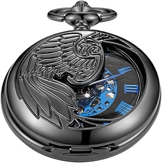 Vintage Mechanical Men's Pocket Watch, Roman Dial Clock Hand Wind Pocket Watch for Men with FOB Chain Gift, MW151, Digital,Mechanical