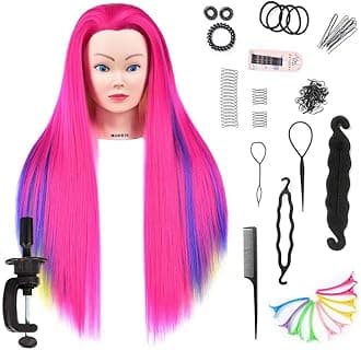 headdoll Training Head 26-28 Inch Mannequin Head Hair Styling Manikin Cosmetology Doll Head Hairdressing for Styling Dye Cutting Braiding Practice Head Synthetic Fiber Hair and Free Table Clamp Stand