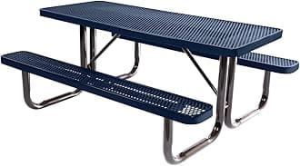 COATEDOUTDOORFURNITURE Heavy-Duty Portable Outdoor Picnic Table, Thermoplastic Coated Expanded Metal Commercial-Grade Patio Dining Furniture Made in America (6ft Rectangular, Dark Blue)