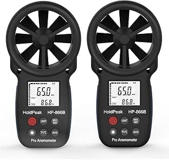 Holdpeak 2Pcs 866B Digital Anemometer Handheld LCD Wind Speed Meter for Measuring Wind Speed, Temperature and Wind Chill with Backlight and Max/Min Data