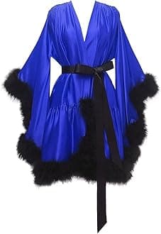 Changuan Women's Feather Robe Silk Satin Fur Bridal Robe Short Dressing Gown Bathrobe Lingerie Nightgown Sleepwear