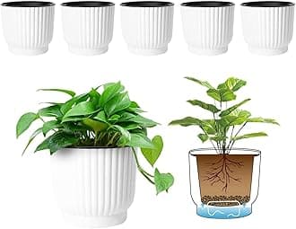 4.5 Inch Plant Pots Self Watering, 6 Pack African Violet Pots, Small Plant Pots for Plants, Small Indoor Plant Pot, Self Watering Planter for African Violet, Succulents (6 Pack 4.5" Pots, White)