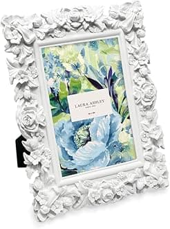 5x7 White Floral Textured Hand-Crafted Resin Picture Frame with Easel, for Tabletop & Wall Display, Decorative Floral Design Home Décor, Photo Gallery, Art & More (5x7, White)