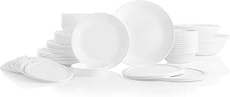 Vitrelle 78-Piece Service for 12 Dinnerware Set, Triple Layer Glass and Chip Resistant, Lightweight Round Plates and Bowls Set, Winter Frost White