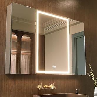 - LED Lighted Bathroom Medicine Mirror Cabinet with Sockets & USBs, Anti-Fog Dimmable Light and Color Adjustment, Easy to Install Aluminum Cabinet (40 * 28 Three-Door)