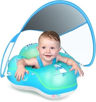 LAYCOL Baby Pool Float with Canopy UPF50+, 5 Point Safety Buckle No Flip Over, Toddler Floaties Infant Pool Floats with Double Air Chambers, Baby Beach Essentials/Traval for 3-36M