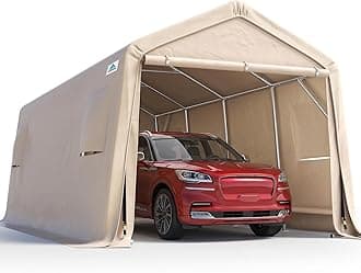 ADVANCE OUTDOOR Heavy Duty 10X20 ft Carport Outdoor Patio Portable Canopy Storage Shelter Shed with 2 Rolled up Zipper Doors & Vents for Snowmobile Garden Tools, Beige