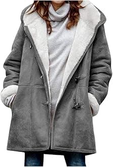 Womens Plus Size Winter Coats Warm Sherpa Fleece Lined Jackets Hooded Parka Faux Suede Pea Coat Outerwear 2024