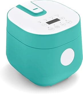 Digital Rice Cooker, 2-Cups Uncooked/4-Cups Cooked, Removable Nonstick Ceramic PFAS-Free Pot, One-Touch Presets, Oats, Quinoa, Brown Rice, Auto Keep Warm, Fuzzy Logic Tech, 1.5 QT, Turquoise