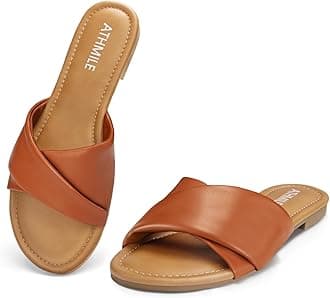 ATHMILE Sandals Women Dressy Summer Flat Comfortable Fashion Beach Cute Ladies Slides Leather Casual Dress Women's Sandals 2025 Size 6-11
