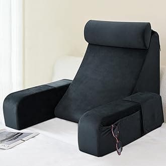 ENITYA Back Pillow for Bed Sitting up, 19" Reading Pillow for Sitting in Bed Adult, Back Support Pillow with Arms for Watching TV/Reading/Gaming/Resting, Medium(Black)