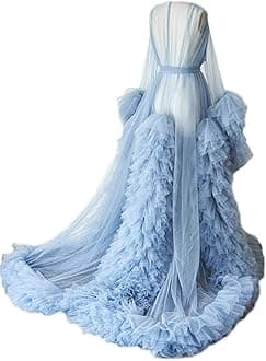 Kelaixiang Tulle Robe Long Lingerie Bridal Dressing Gown Puffy Nightgown Photoshoot