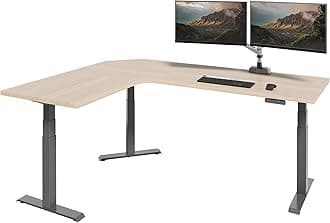 Vari ComfortEdge 80x60 L-Shape Electric Standing Desk – Height Adjustable Sit-Stand VariDesk for Corner Office with Reversible Left/Right Design – Light Wood Top/Slate Legs (Ships in 3 Boxes)