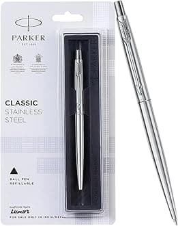 Classic Stainless Steel Chrome Trim Ball Pen | Ink Color - Blue | Corporate Gift | Ideal For Professional Use