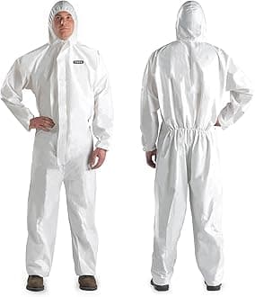 Hazmat Suit Disposable Coverall | Heavy Duty Full Body Paint Coverall & Suit in 7 Sizes with Multiple Specifications With Hood - Small, White, 1
