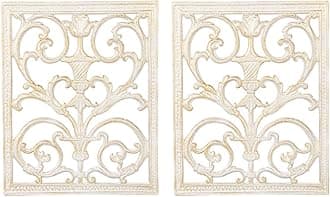Sungmor 2PC Beautiful Floral Carved Scroll Wall Décor 12" x 15" Large Pretty Metal Hanging, Solid Wall Mount Decorative Sculpture, Gorgeous Vintage Wall Art Living Room Hallway Bedroom Home Decoration
