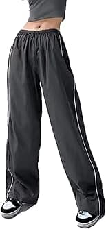 Womens Parachute Pants Wide Leg Baggy Pants Y2K Elastic Waist Jogger Sweatpants Track Pants Streetwear