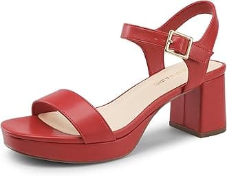DREAM PAIRS Women's Platform Heels Block Chunky Open Toe Ankle Strap Heel Fashion Wedding Party Dress Sandals Shoes, Red, 6.5