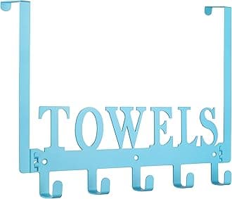 Over The Door Towel Holder - Hooks & Rack for Bathroom, Robe & Beach Towels (Blue)