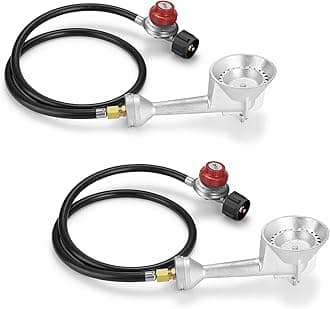WADEO Propane Burner Head 2 PCS, High Pressure Cast-Iron Round Turkey Fryer Burner with 4FT Adjustable High Pressure Propane Regulator with Hose and Brass Fitting