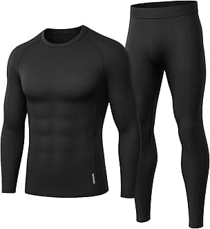 Thermal Underwear Mens Set Mens Thermals Top and Bottoms Long Sleeve Tops Long Johns Thermal Base Layer Thermals Men's Thermal Underwear T Shirt for Winter Ski Sports Black