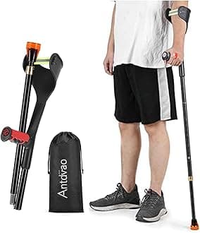 Single Forearm Crutch, Folding Forearm Crutch Lightweight Adjustable, with Rubber Handles, Comfortable Grip and Wear-Resistant, Non-Slip Forearm Crutch for Heavy Duty (Single Red)