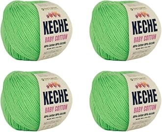 Keche Cotton Yarn, 60% Cotton 40% Acrylic Yarn, Soft Cotton Yarn for Crochet and Knitting, Amigurumi Yarn 4 Skeins/Balls [1.76 Oz (50g) / 180 Yrds (165m)] x 4 - Green